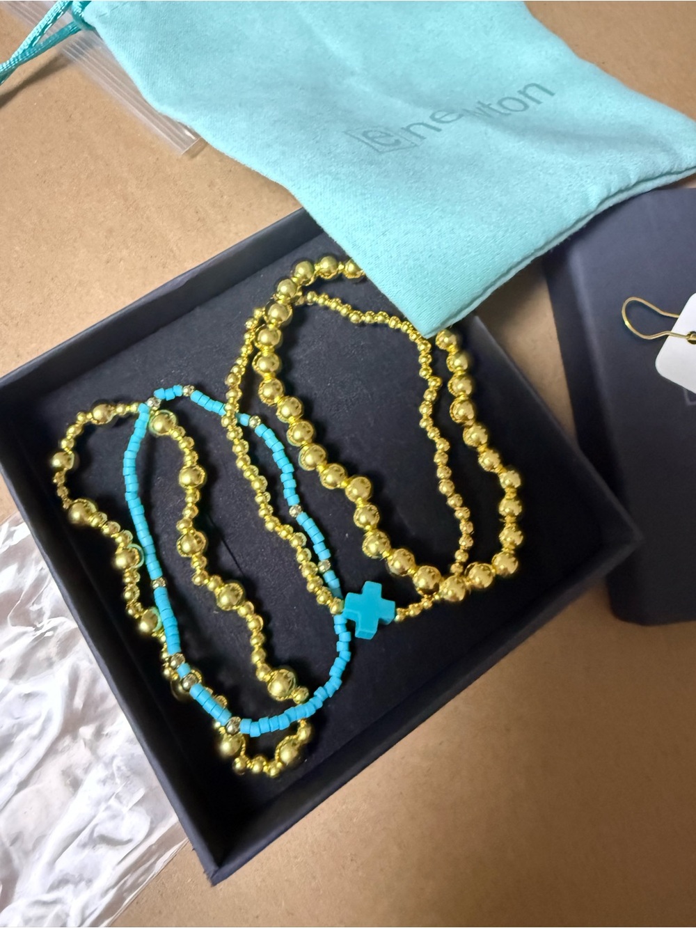 Gold and Turquoise Beaded Bracelet Set - Benetton